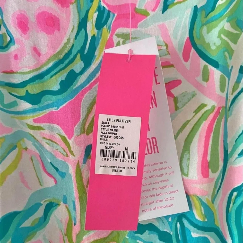 Lilly Pulitzer Rilla Romper Pink and Blue Tropical wrap skirt Dress - Picture 2 of 4